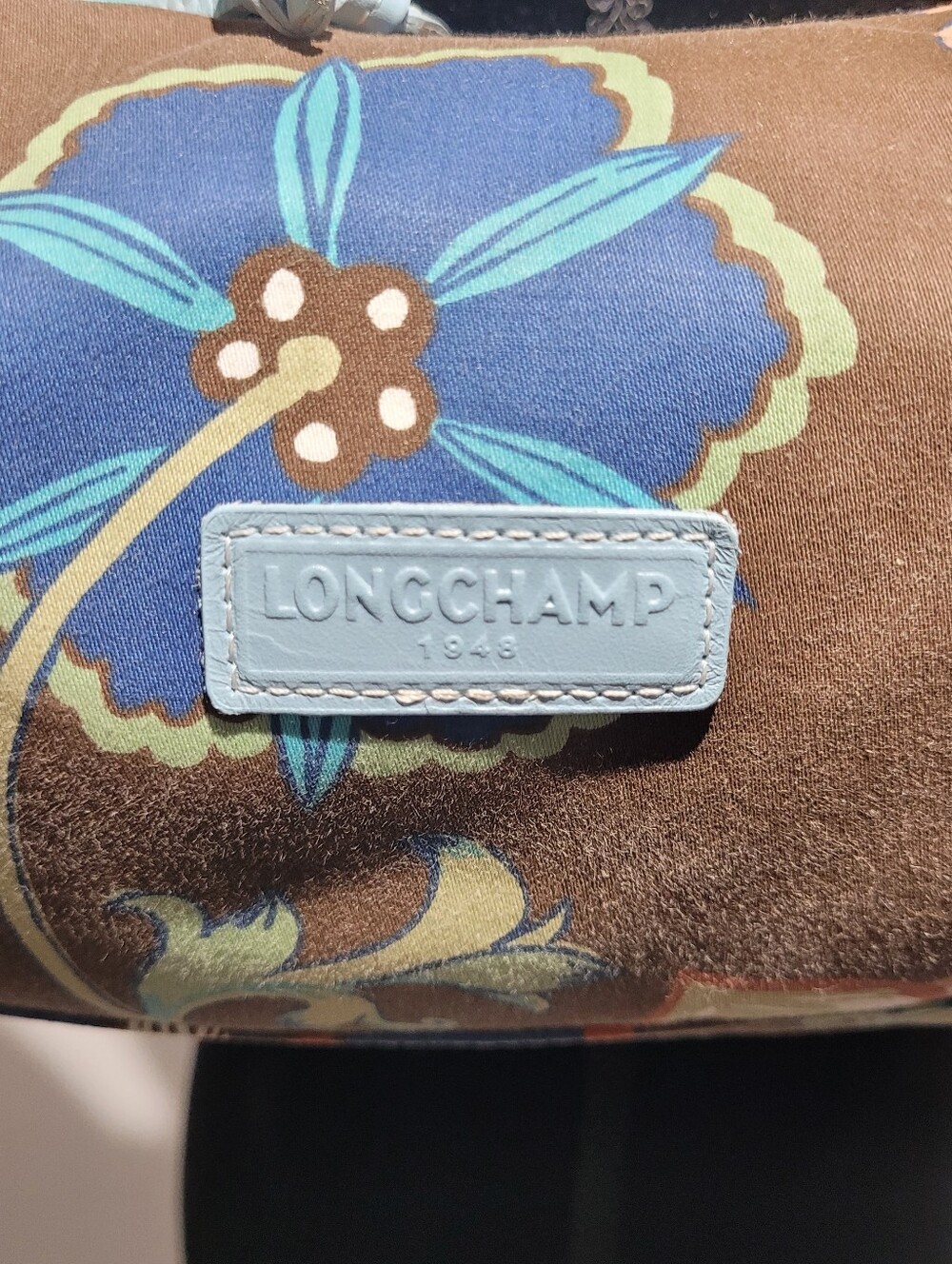 Longchamp Brown Floral Shoulder Bag with Blue Accents - Picture 2 of 11